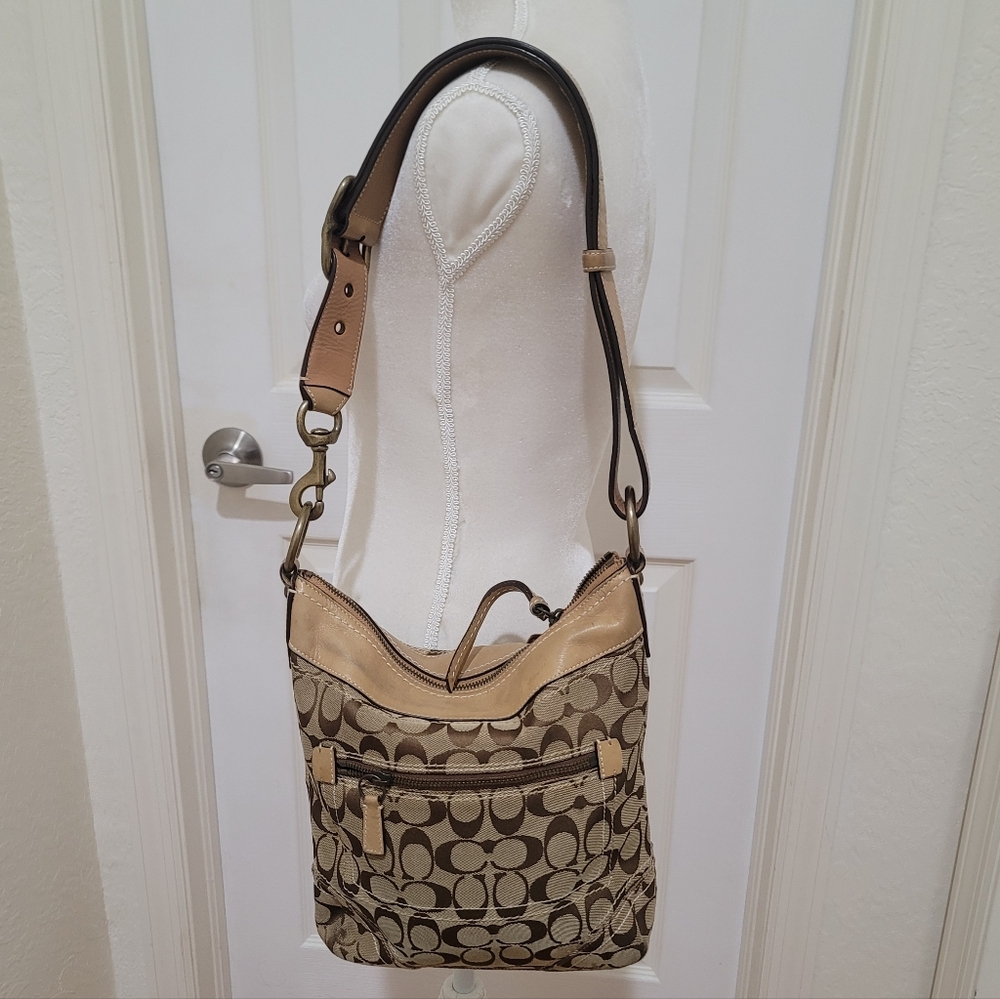 Coach Signature Monogram Leather Trim Crossbody Bag - Picture 3 of 10